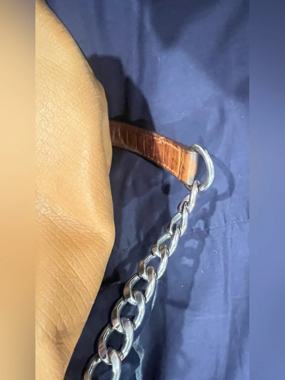 Michael Kors Tawny Leather Satchel Handbag with Chain Detail